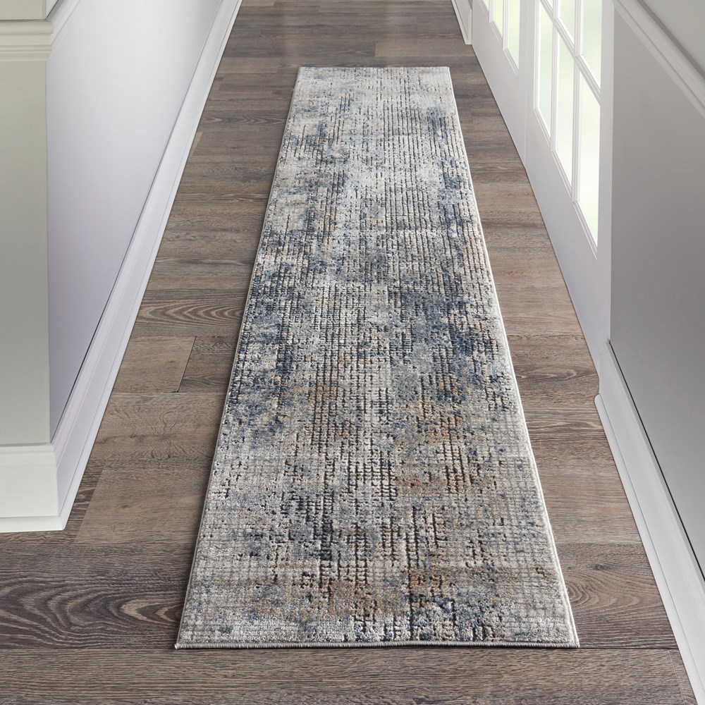 Quarry QUA02 Abstract Distressed Runner in Blue Beige by Nourison